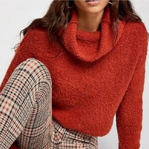 Free People Wool Alpac Blend Cowl neck Sweater in Terracotta Orange L